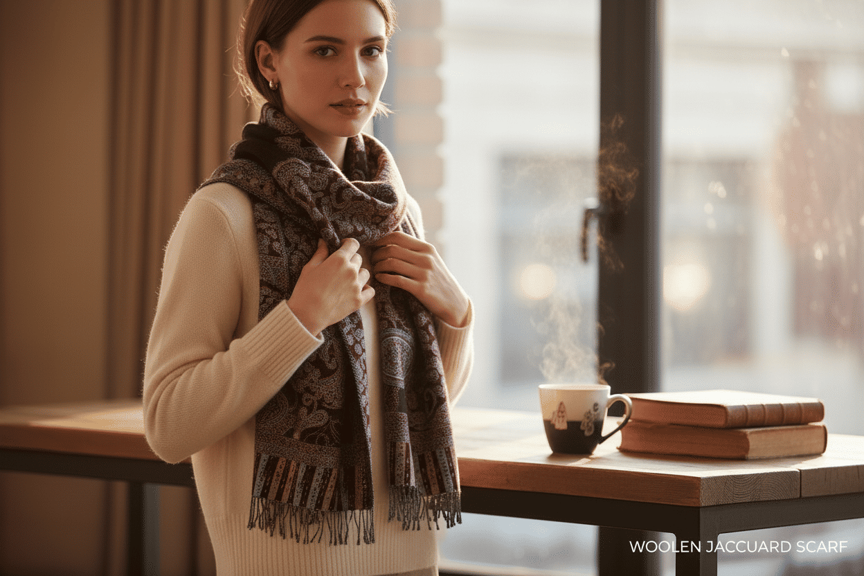 Pinstripes Wool Jacquard Scarf
